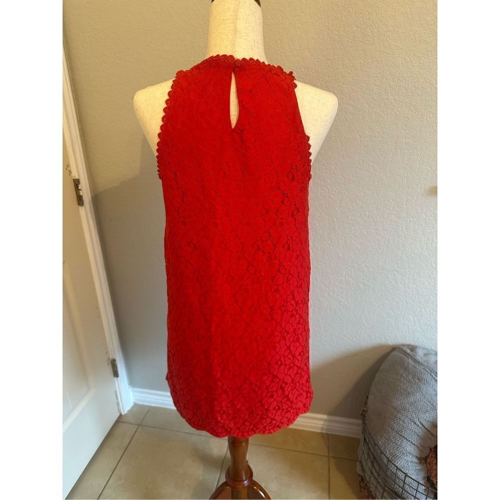 Monteau Women’s Red High Neck Lace Dress - Size Medium - 58171 - Picture 3 of 9